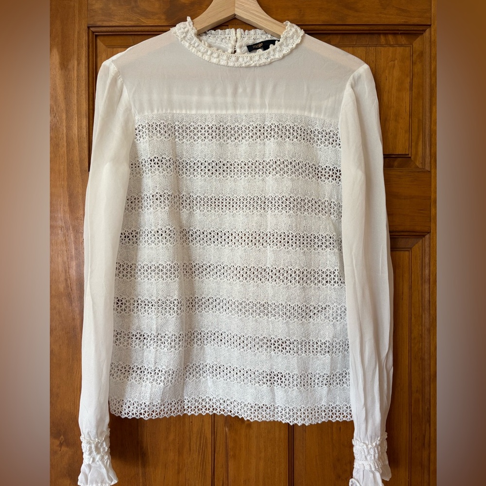 Maje Lava Embroidered Lace Top in Ecru, size S/1
